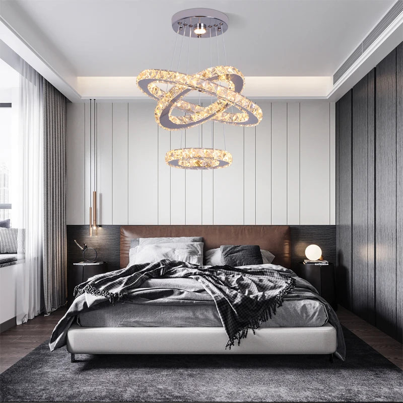 GreeLustr Five Ring Crystal LED Modern Chandelier Lamp