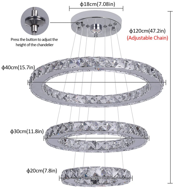 GreeLustr Five Ring Crystal LED Modern Chandelier Lamp