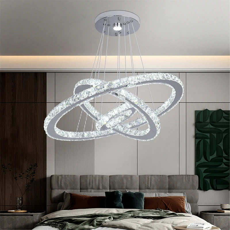 GreeLustr Five Ring Crystal LED Modern Chandelier Lamp