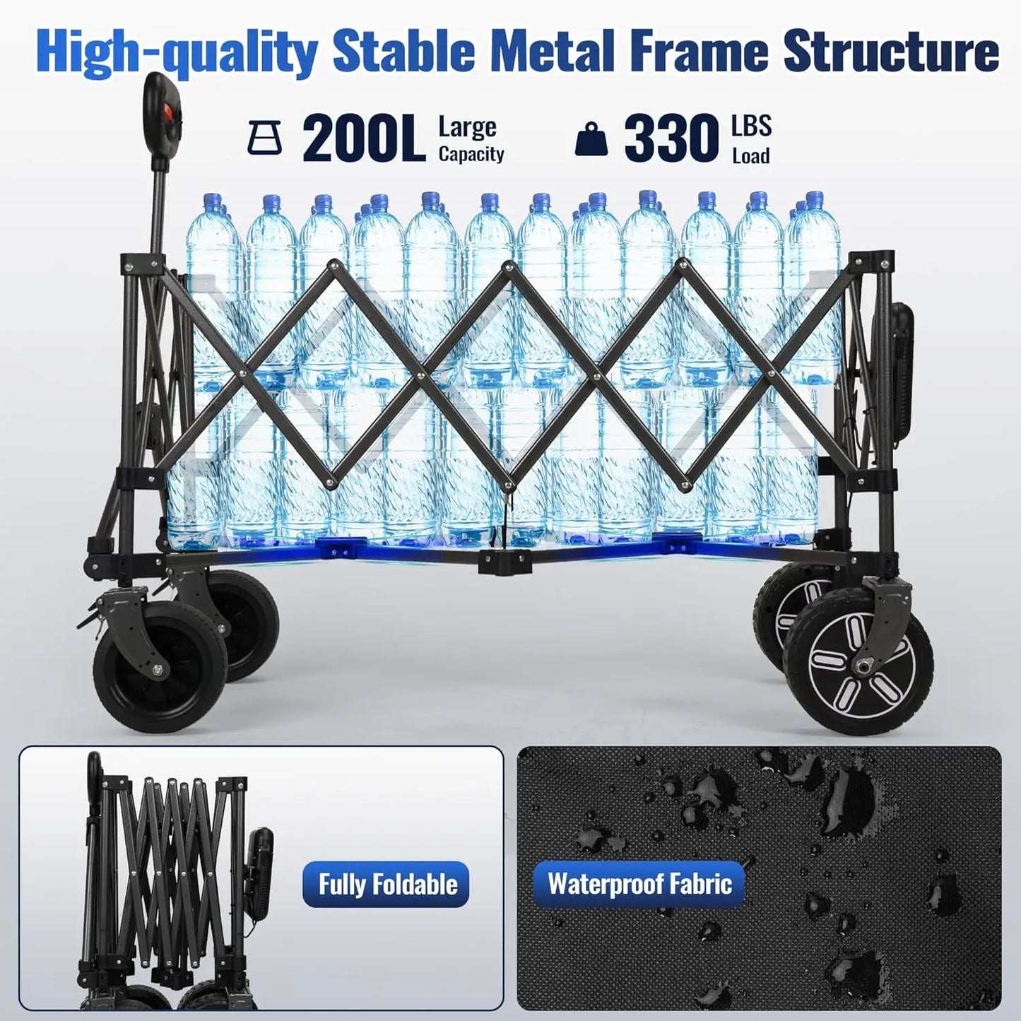 Electric Collapsible Utility Wagons 330lbs Capacity, Carts Foldable with Wheels Brakes Portable for Beach Garden Outdoor