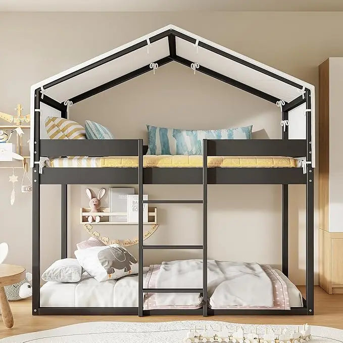 Twin Over Twin Bunk Bed With Drawers And Shelf Playhouse