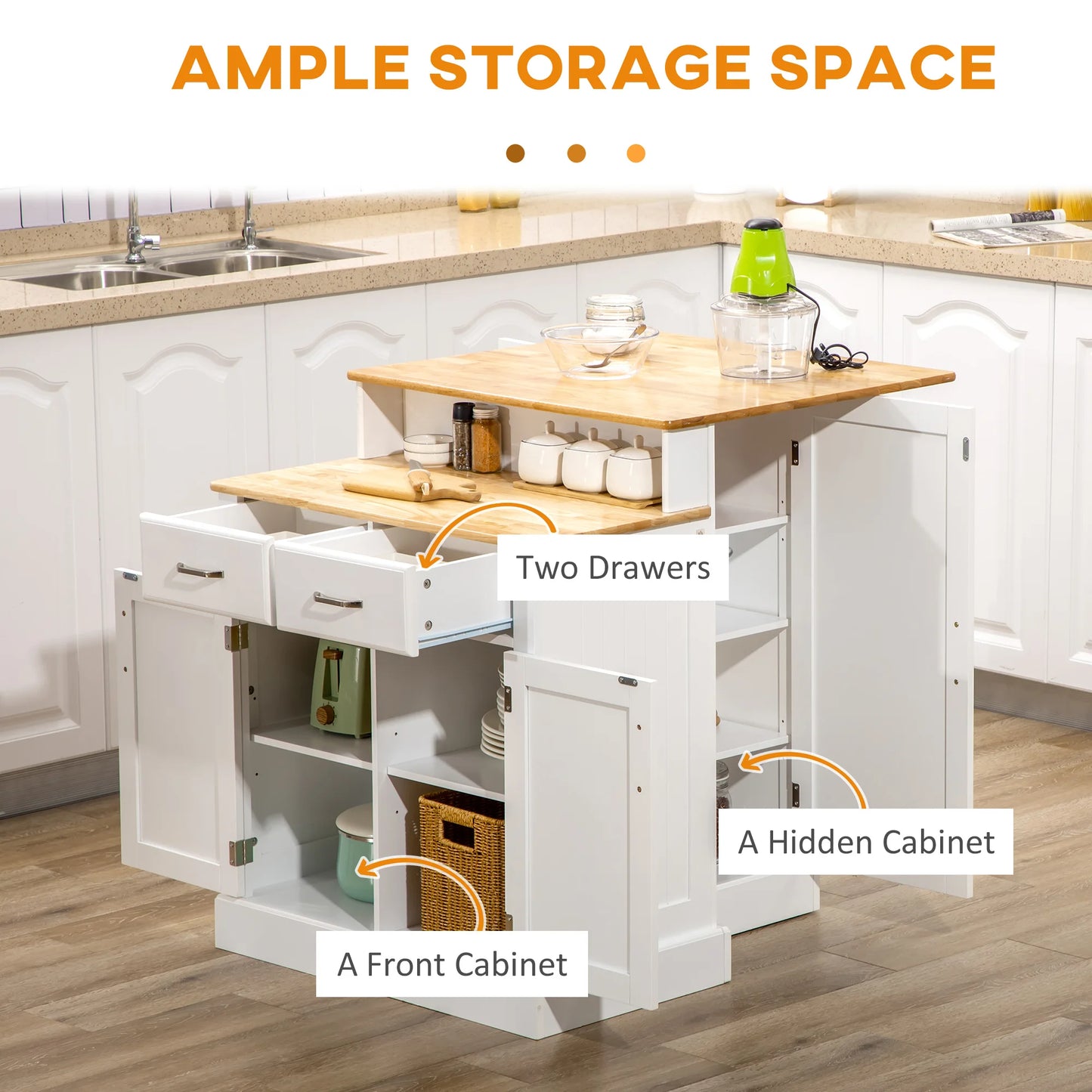 HOMCOM 2 Level Kitchen Island With Storage Drawers Cabinet