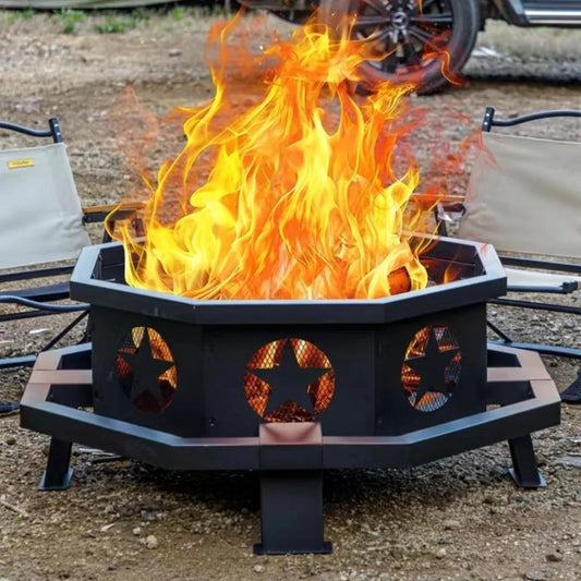 Feature Outdoor Octagonal Fire Pit For Outside Use Heavy Duty Wood Burning With Poker
