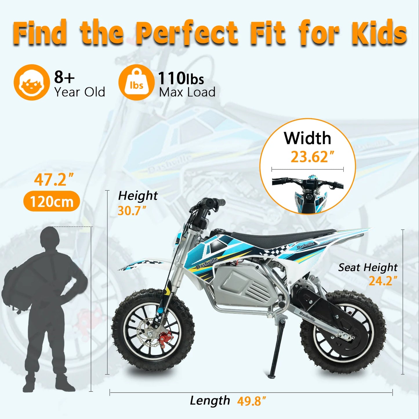 Dashville Electric Dirt Bike For Kids Off Road Suspension