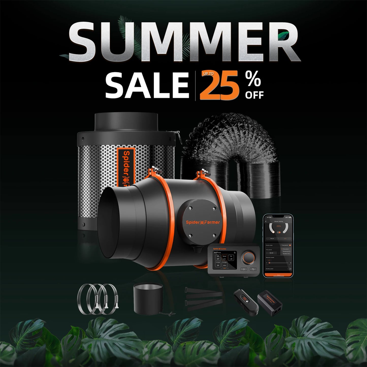 Spider Farmer Inline Fan Kit With GGS Controller Grow Tent