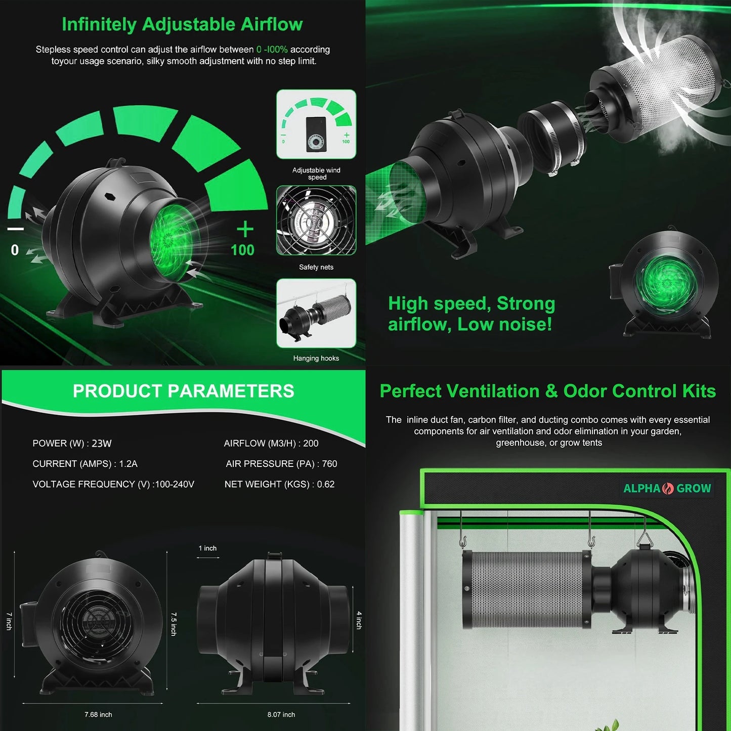 Alphagrow Grow Tent Kit With Inline Fan And Carbon Filter