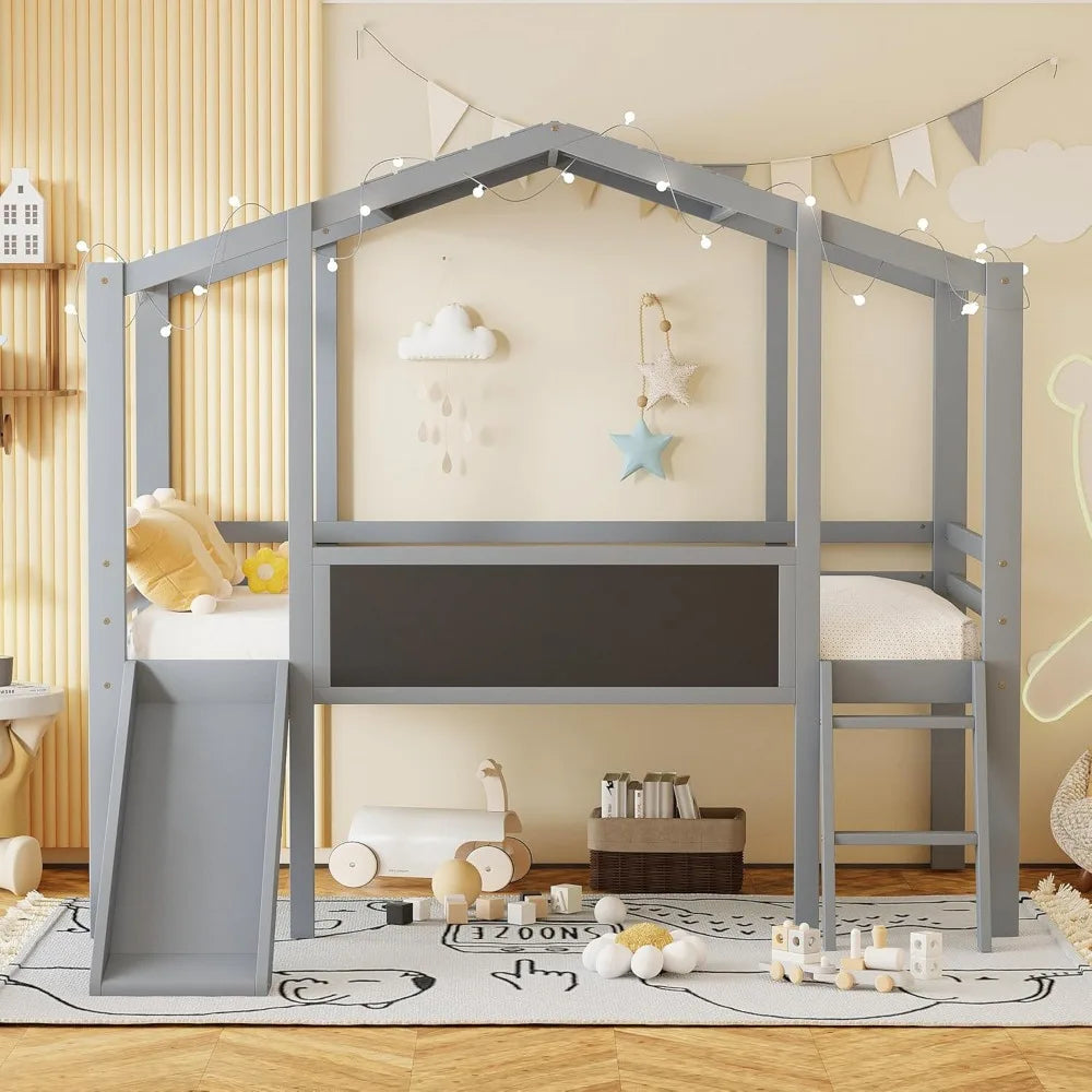 Harper And Bright Designs Loft Bed With Slide Blackboard