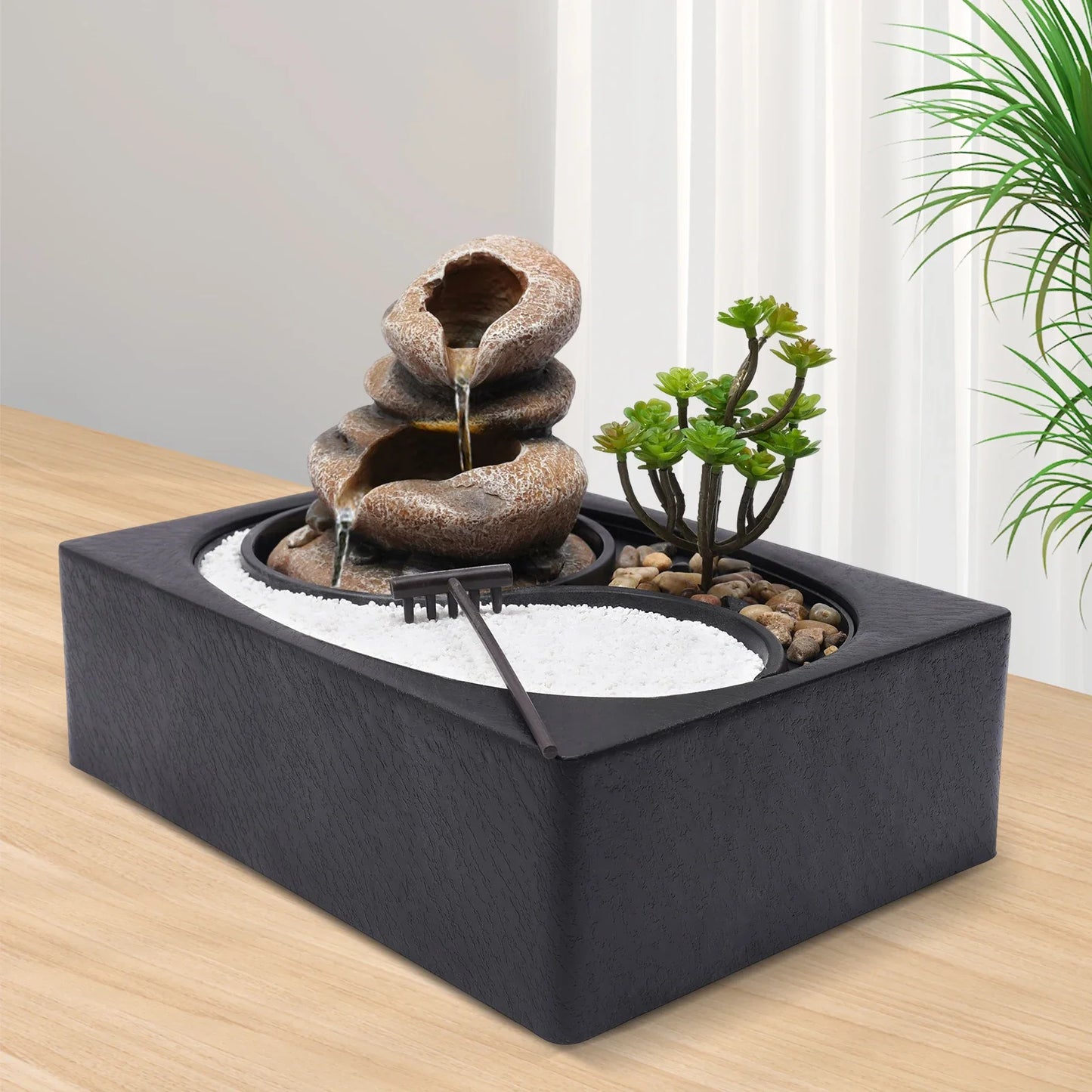 Bymaocar Rock Water Fountain With LED Light Zen Decor