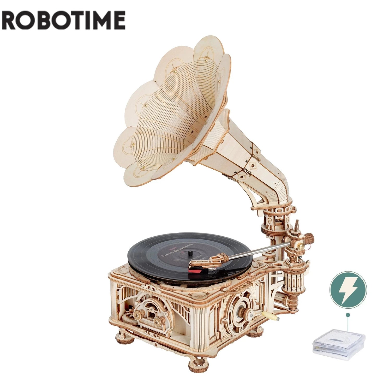 Robotime Hand Crank Gramophone Wooden Model Kit 424 Pieces
