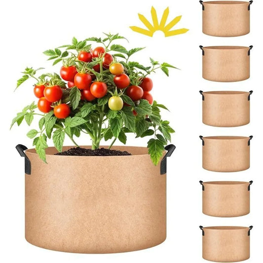 Heavy Duty Fabric Plant Grow Bags 6 Pack Nonwoven Containers
