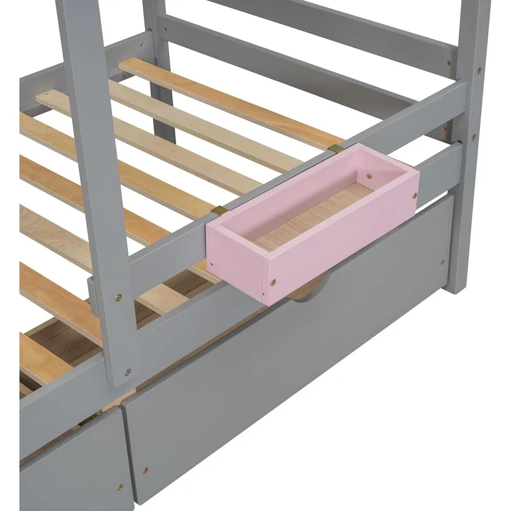 Twin Over Twin Bunk Bed With Drawers And Shelf Playhouse