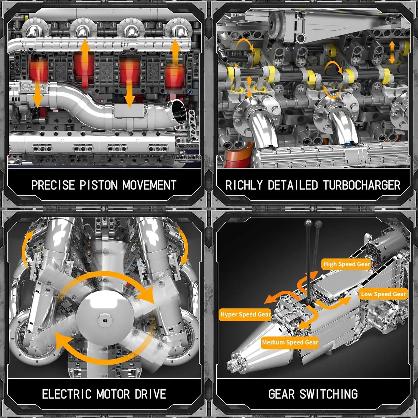 V8 Twin Turbo Engine Model Kit Building Block Set Pro
