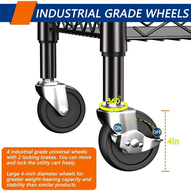 Huanhui 3 Tier Heavy Duty Rolling Utility Cart With Wheels