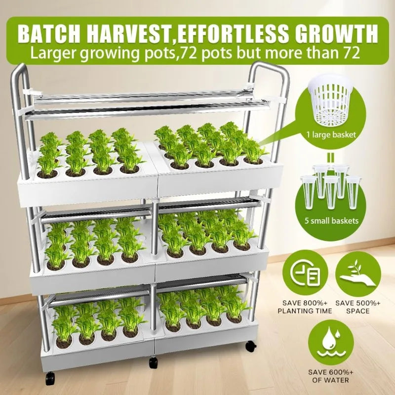 Tiered Indoor Hydroponics System Kit 72 Pods Grow Lights