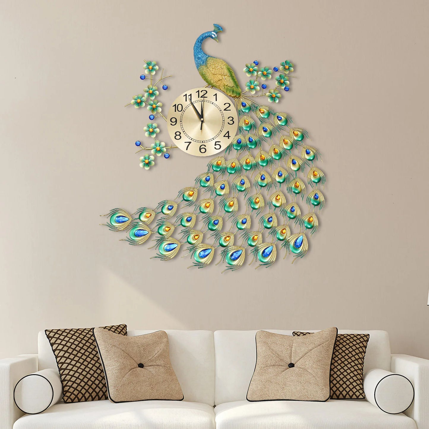 Clock Peacock 3D European Style Hanging Wall Clock Decor