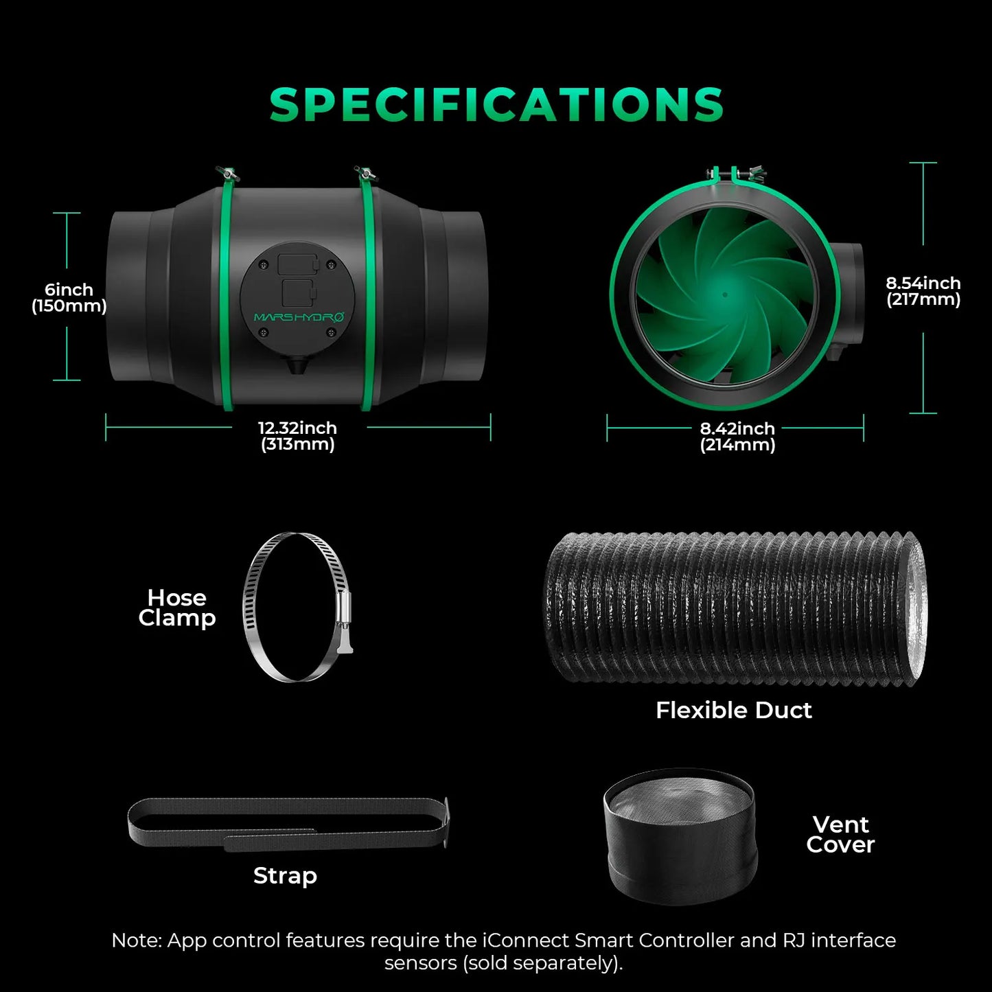 MarsHydro Smart Inline Ducting Fan Kit Carbon Filter