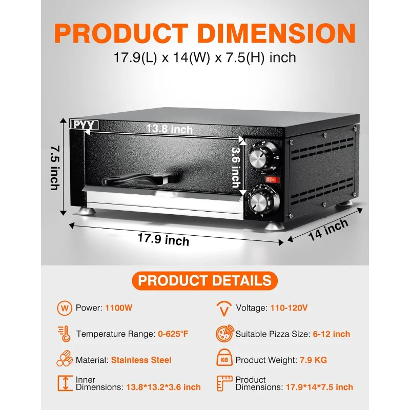 XMSJ PYY Electric Pizza Oven Stainless Steel Countertop