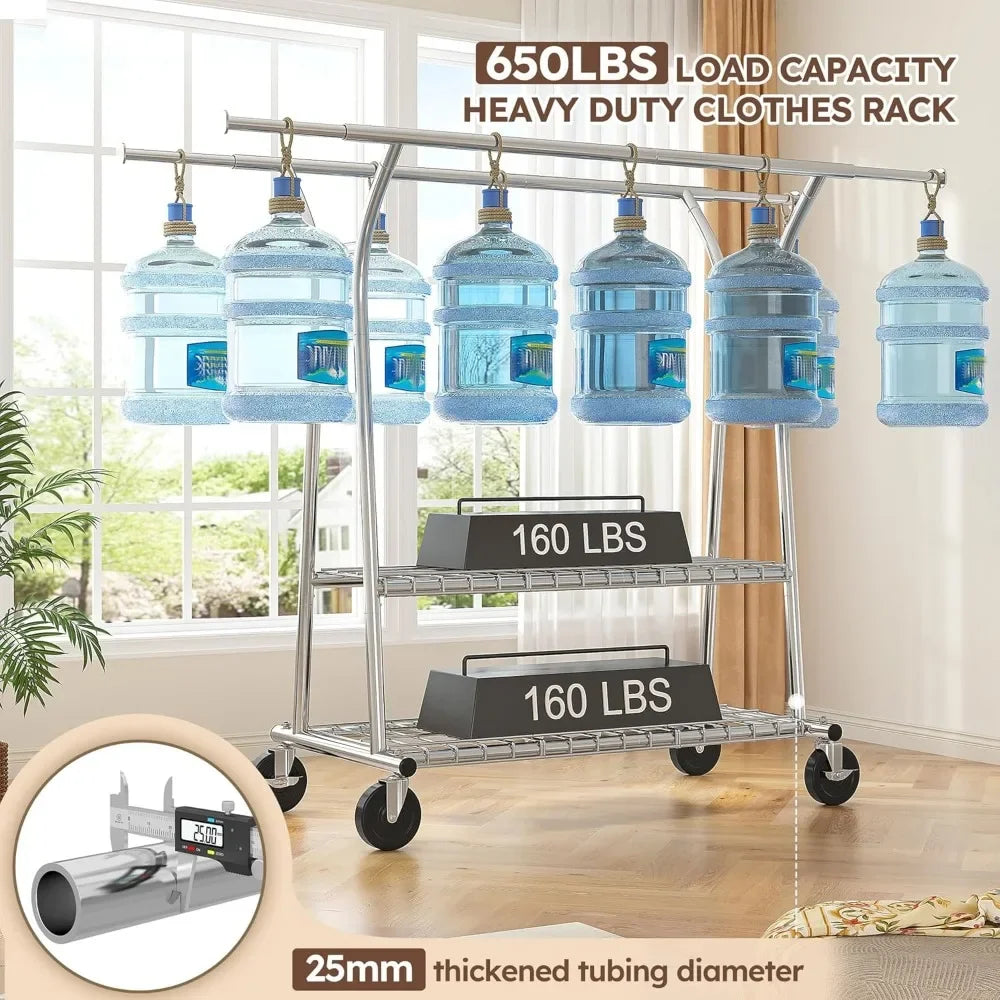 Guangbai Heavy Duty Clothes Rack Rolling With Shelves