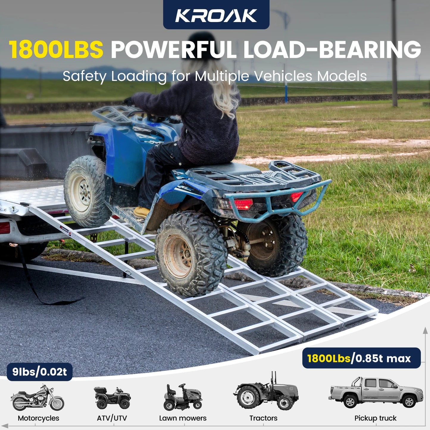 Aluminum Tri Fold Ramp With Load Straps For ATV UTV Trucks