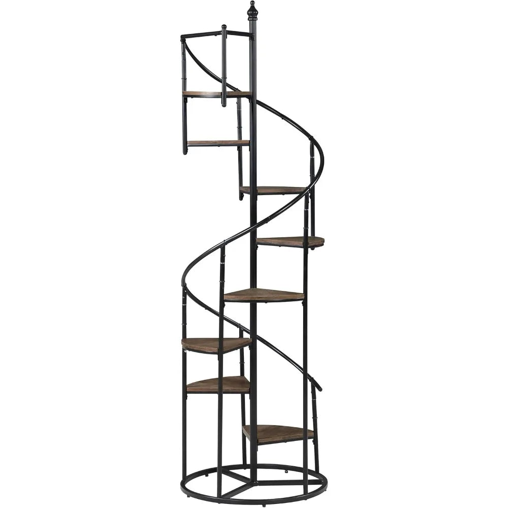 RBXC Rustic Eight Shelf Bookcase Laminate Wood Storage Unit Floor Mounted Living Room