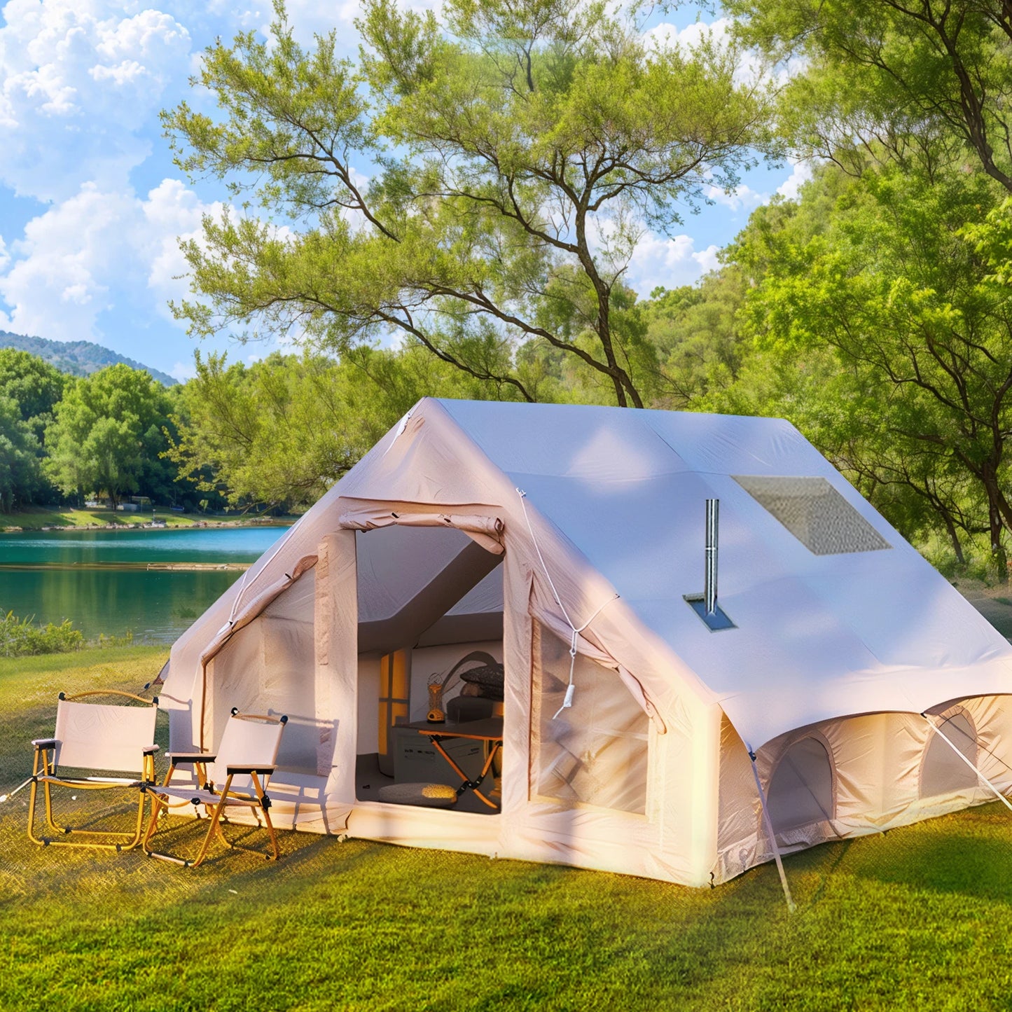 SENLEETO Inflatable Camping Tent Glamping 4 Season Shelter