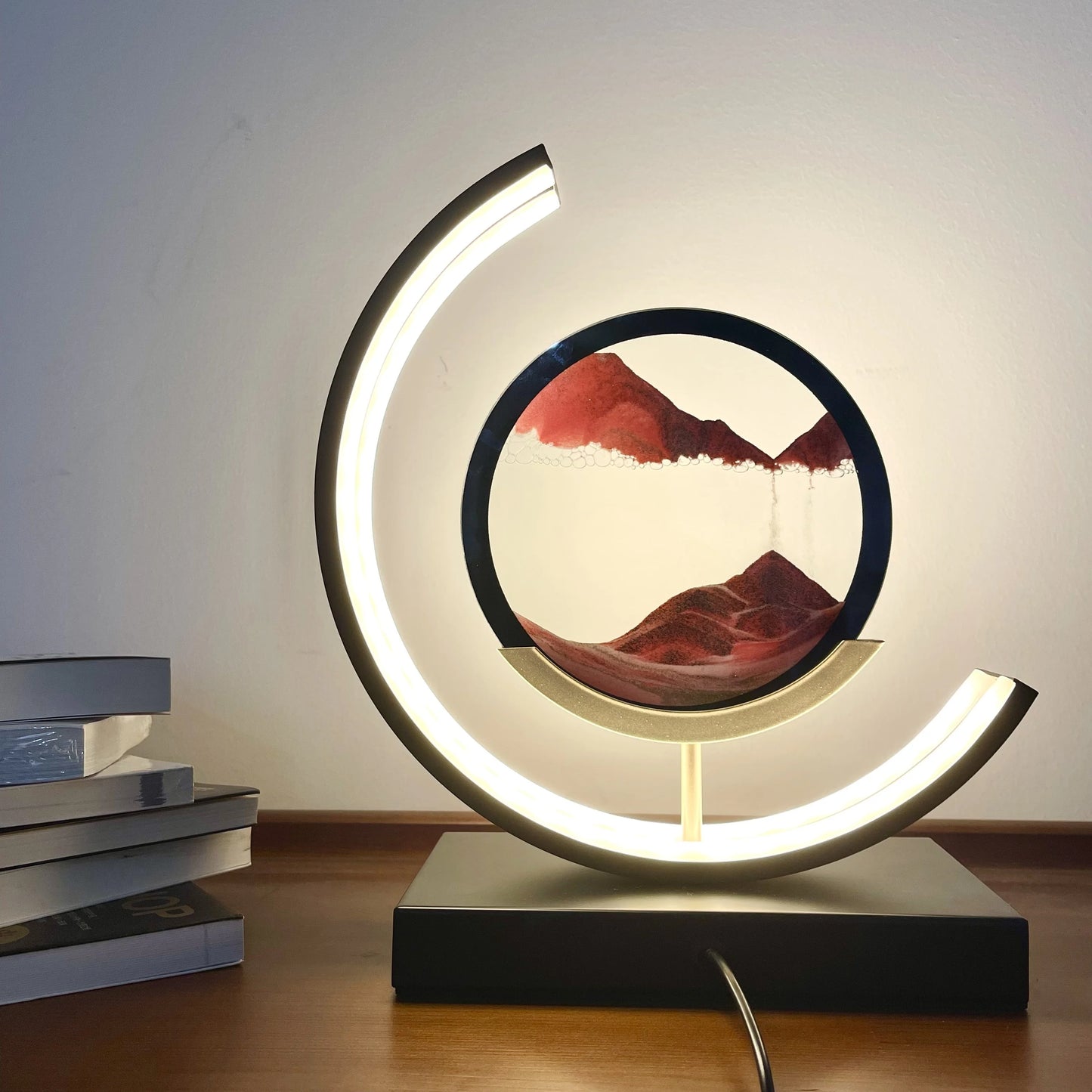 Moving Sand Art Lamp 3D Round Picture With Stand Relaxing