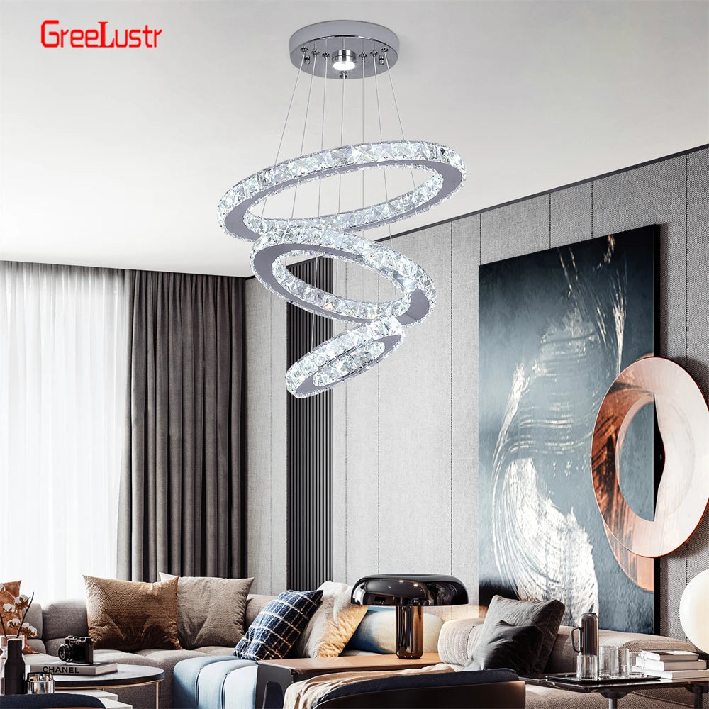 GreeLustr Crystal Chrome Led Pendant Light Fixture Classic