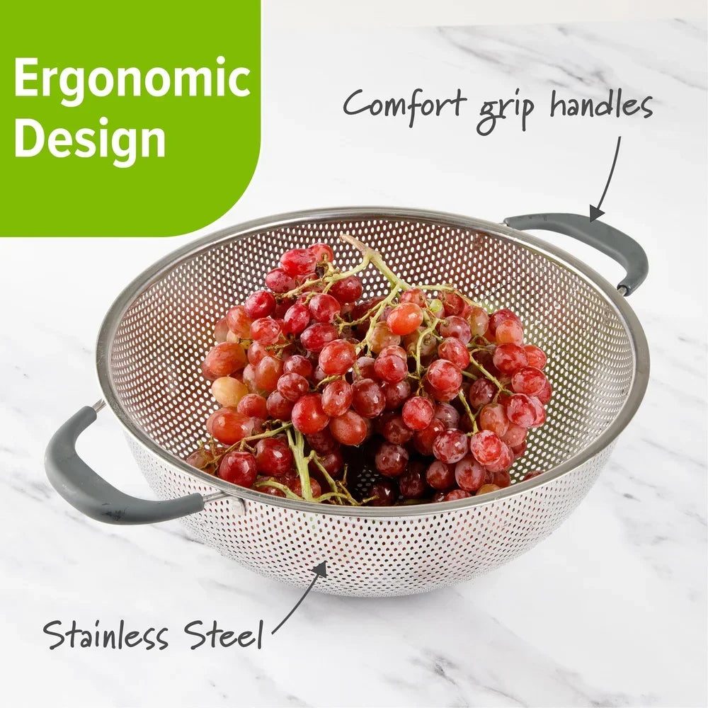 Stainless Steel Colander With Soft Grip Handles Footed Base