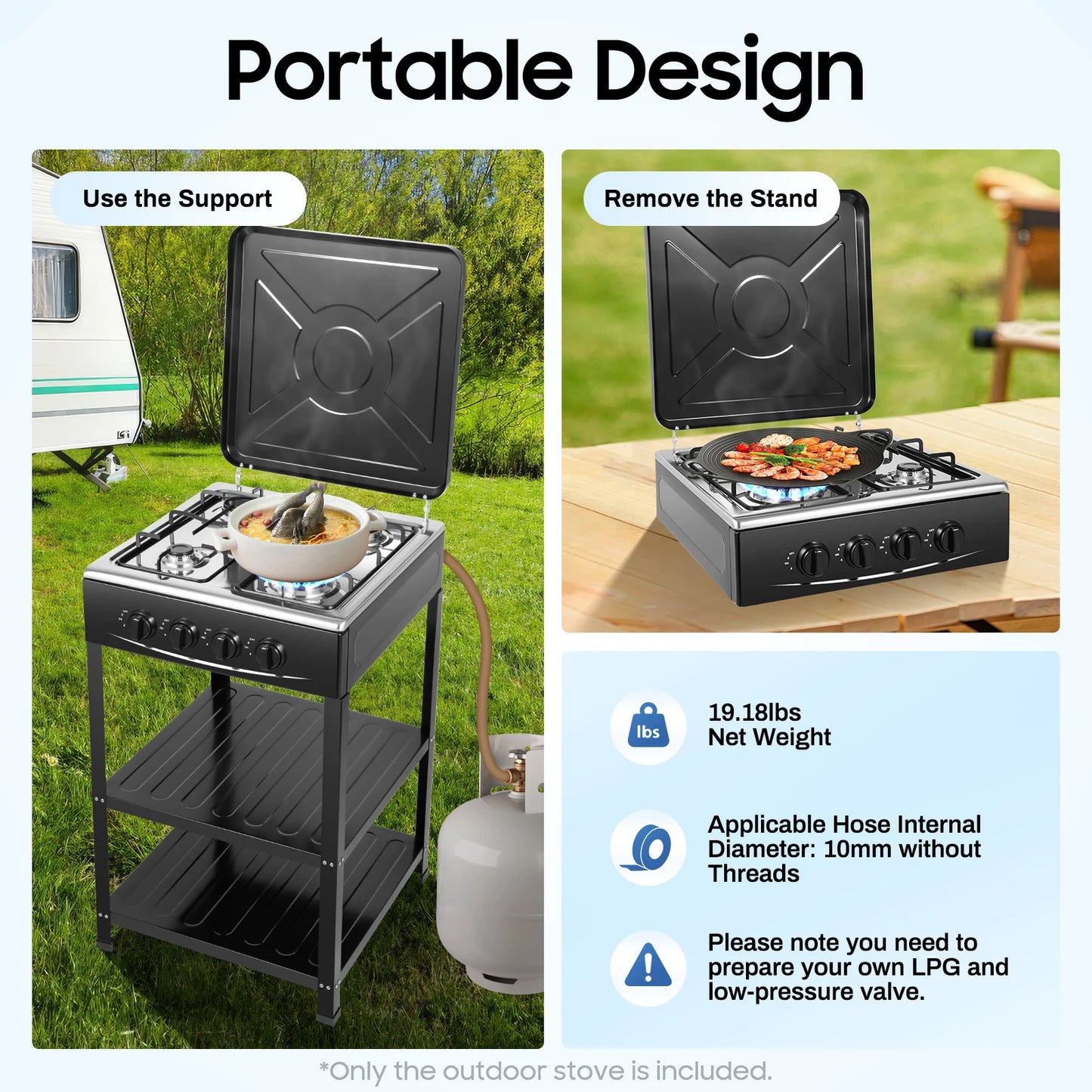 4 Burner Propane Gas Grill With Movable Storage Bracket