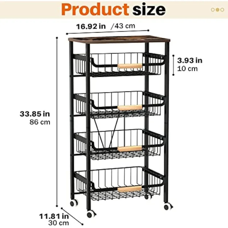 HUANHUI Five Tier Rolling Storage Cart With Wheels Mobile