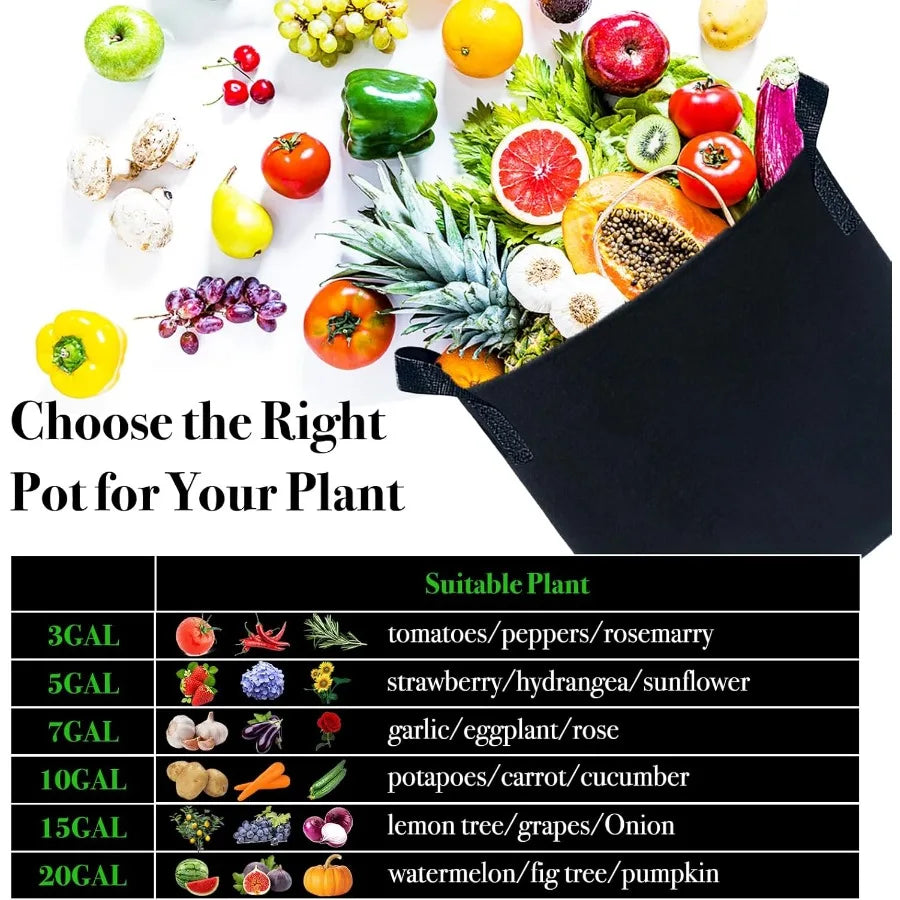 Mixed Size Fabric Grow Bags For Garden Plants 3 5 7 10 Gal