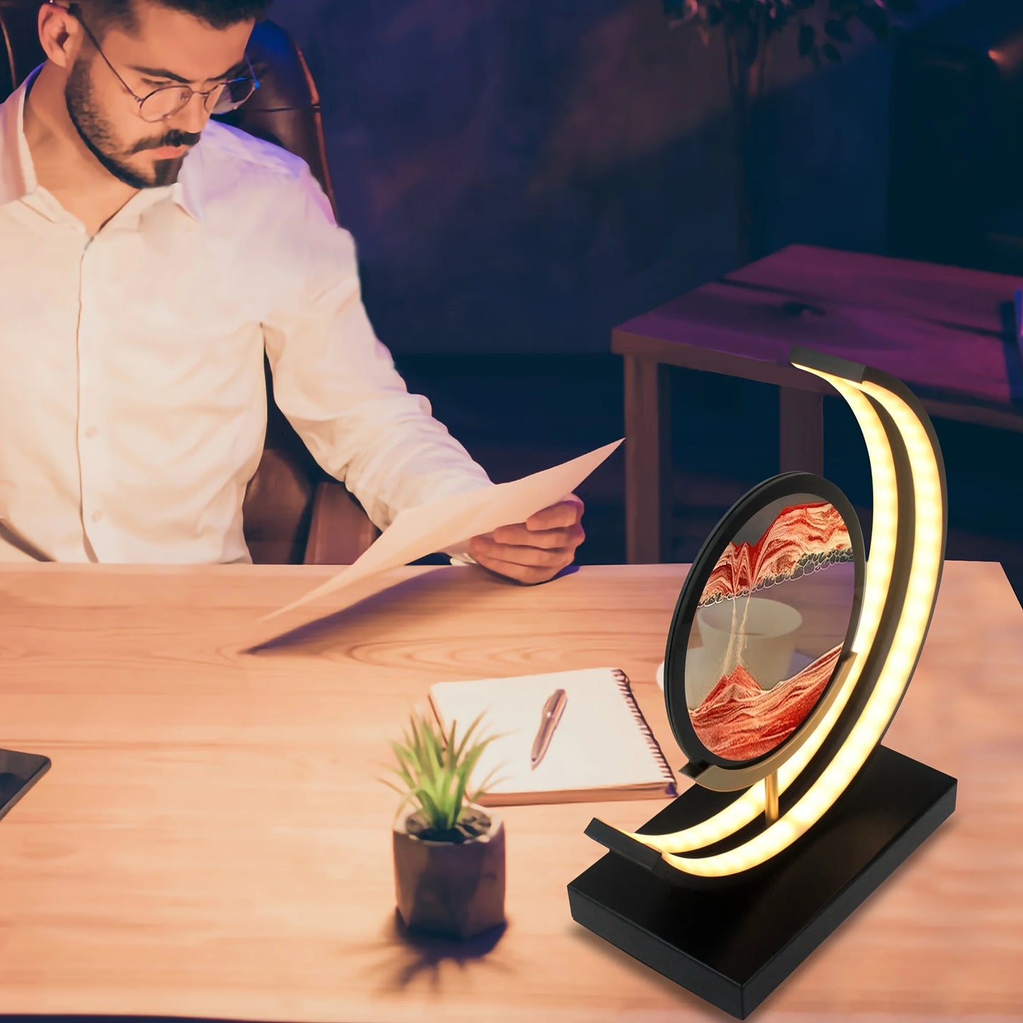 Moving Sand Art Lamp 3D Round Picture With Stand Relaxing