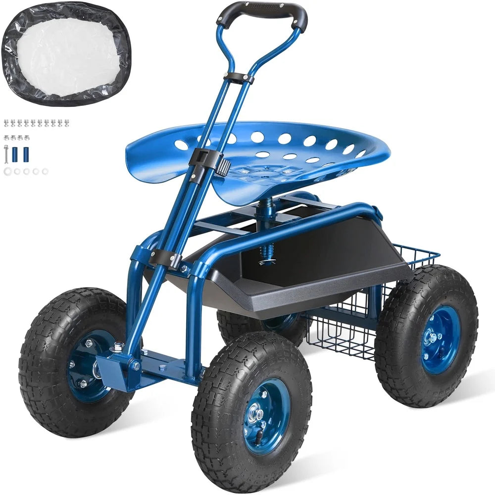 DUTRIEUX Rolling Garden Cart with Seat and Inflatable Tires