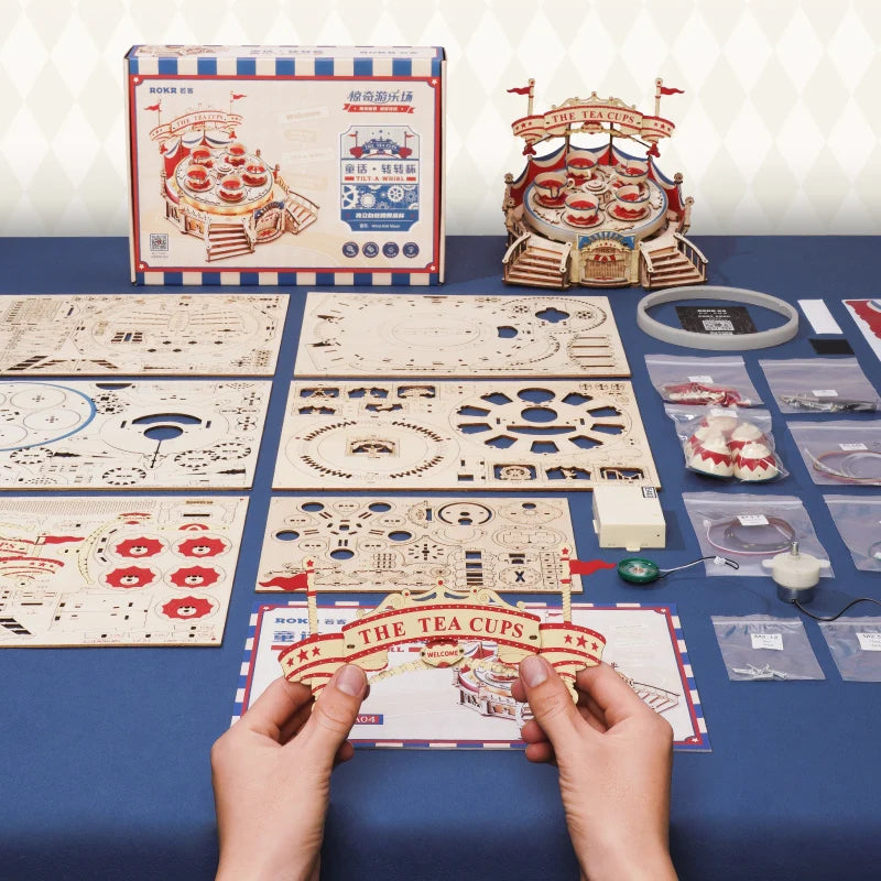 Robotime Tilt A Whirl Tea Cup Amusement Park 3D Puzzle