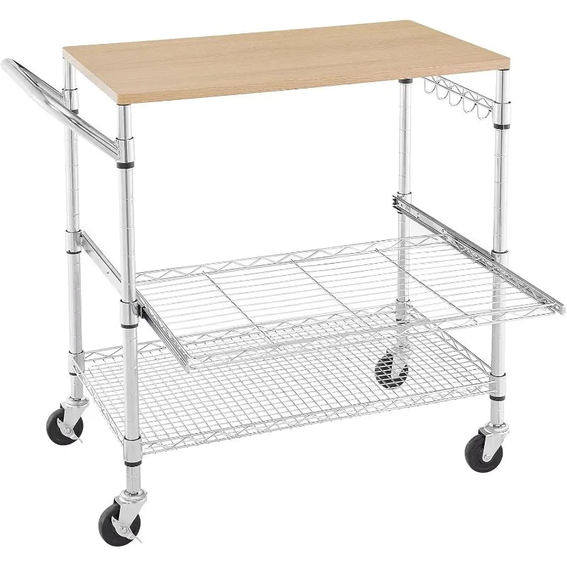 HUANHUI 3 Tier Rolling Kitchen Cart Wood Tabletop Wheels