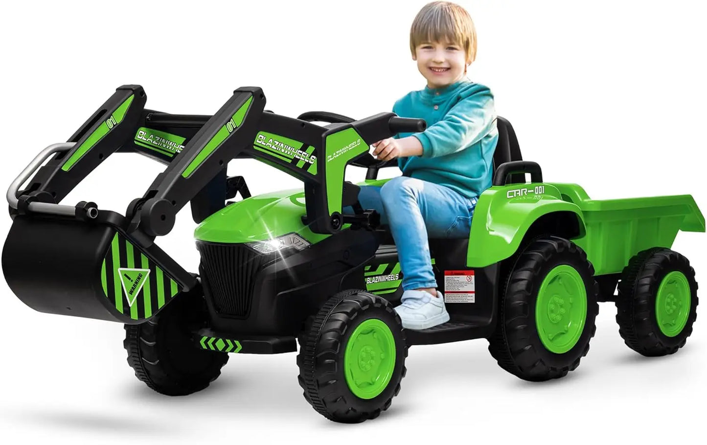 Twelvevolt 3 In 1 Kids Ride On Excavator Tractor Trailer
