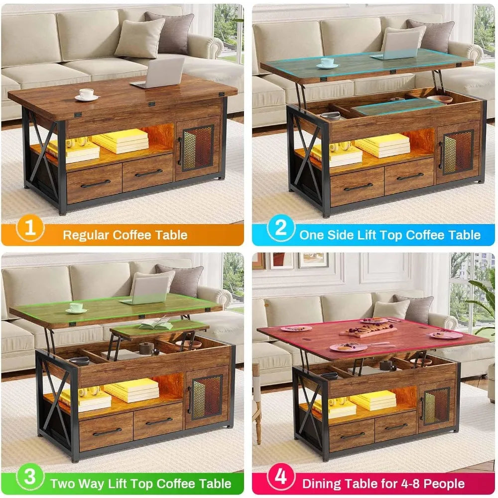 HUANZHUANG Lift Top Coffee Table With Storage Cabinet 4 In 1 Farmhouse Living Room