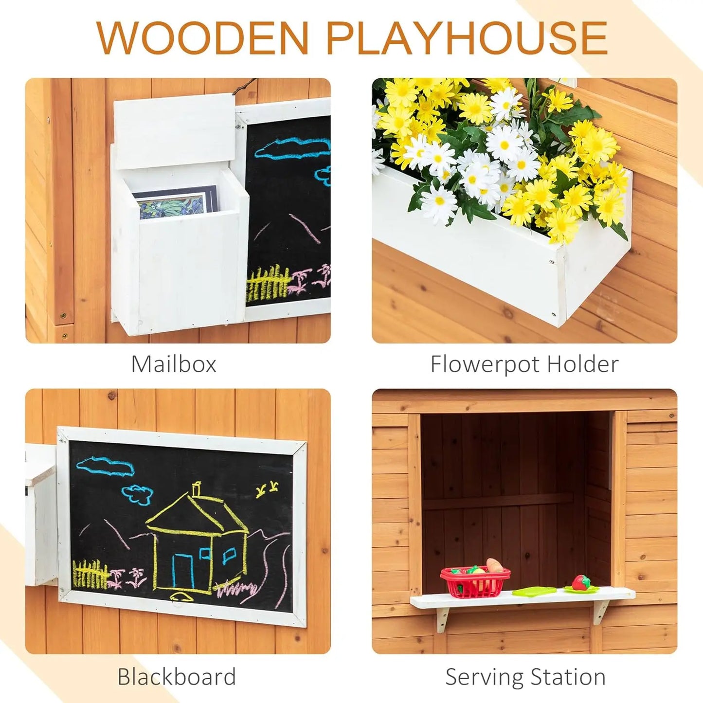 XMSJ Wooden Kids Playhouse Outdoor With Working Door