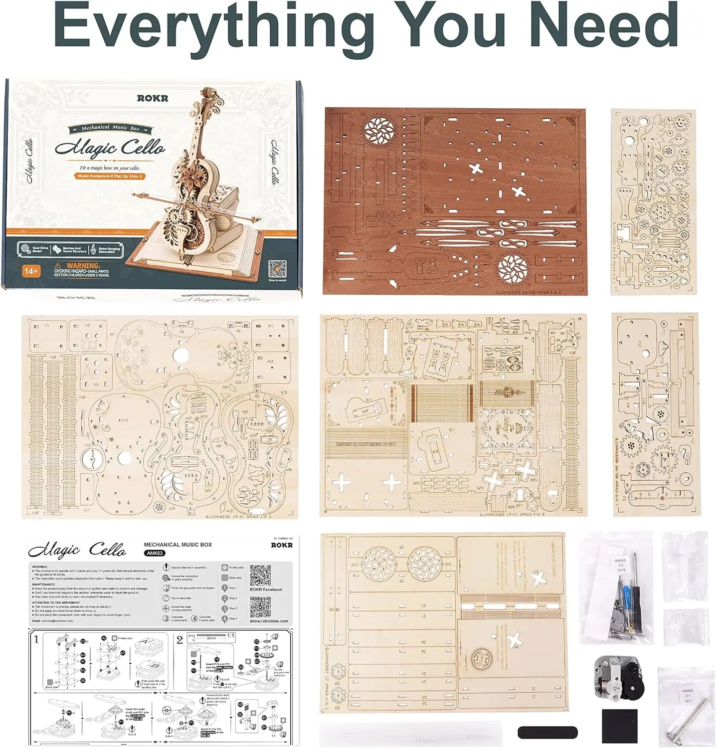 Robotime AMK63 199pcs 3D Wooden Puzzle Music Box Toy