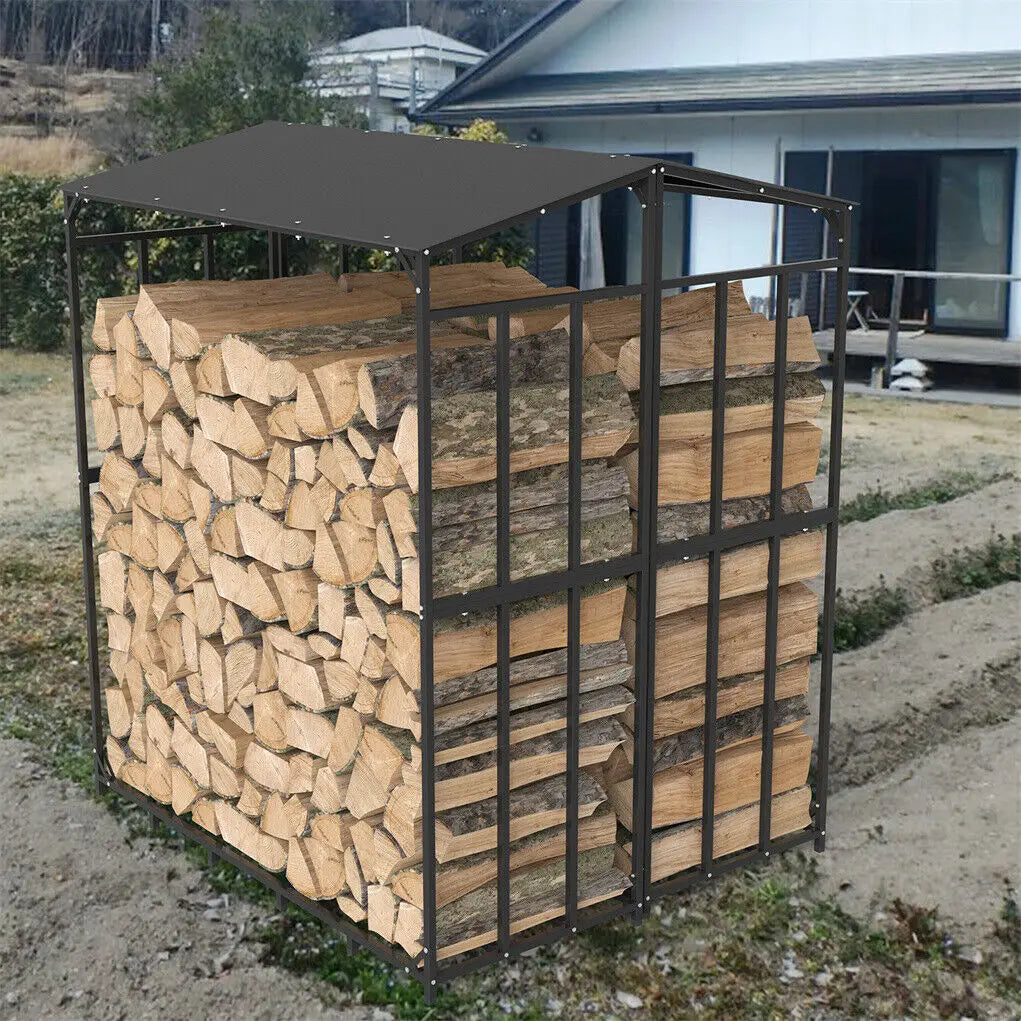 Heavy Duty Outdoor Firewood Log Rack With Top Cover