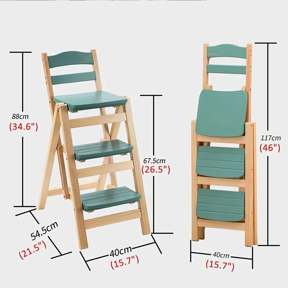 Chengwei Foldable Wood Bar Stool 3 Step Indoor Ladder