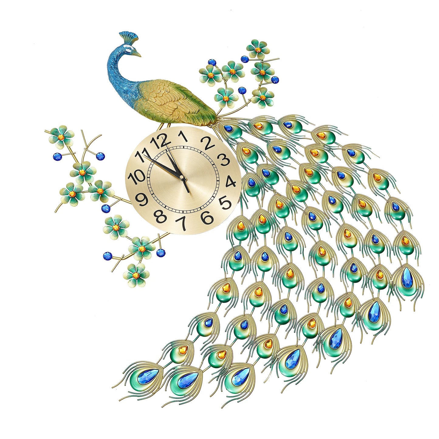 Clock Peacock 3D European Style Hanging Wall Clock Decor