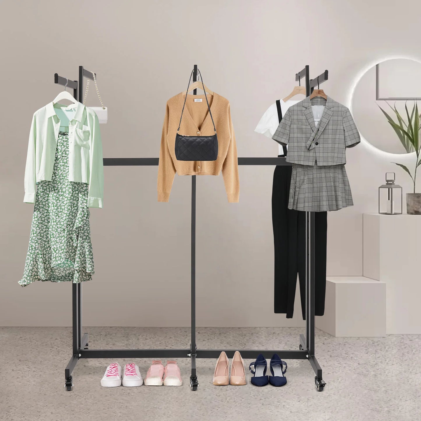 Bymaocar Garment Rack With Wheels Adjustable Six Arm