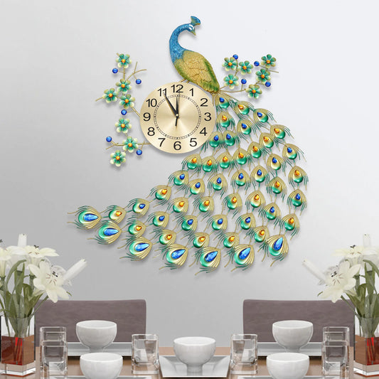 Clock Peacock 3D European Style Hanging Wall Clock Decor