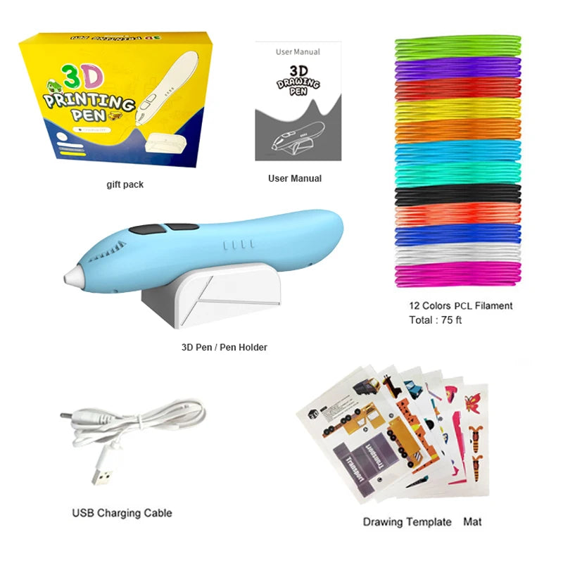 SETOOKJ 3D Printing Pen Low Temp With 12 Color PCL Filament