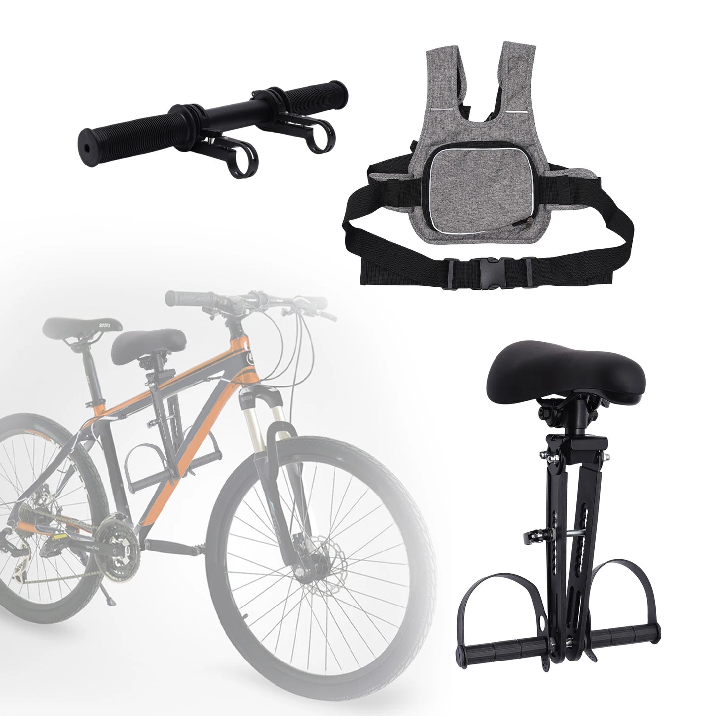 Kids Bike Seat And Handlebar Accessory Combo Pack Mounted