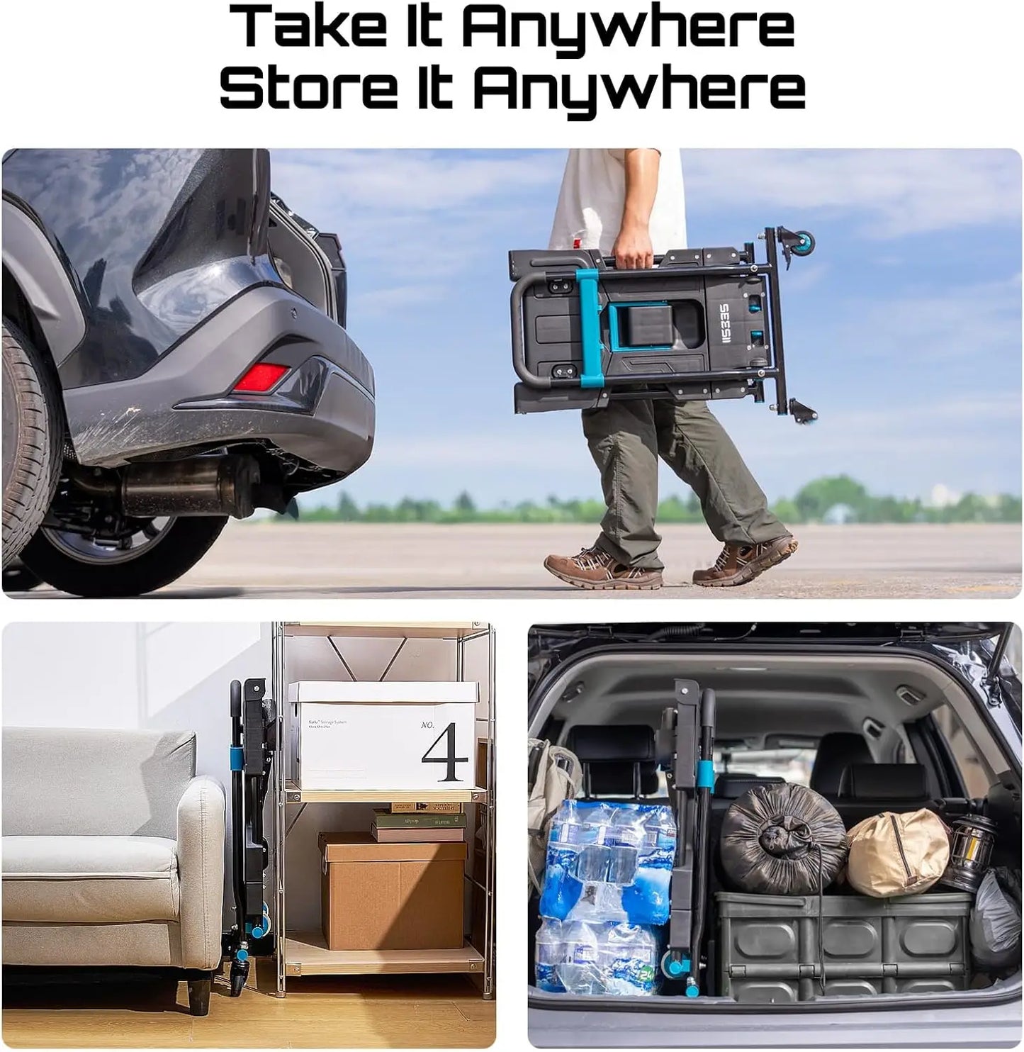 Seesii Folding Hand Truck Dolly 150KG TPR Wheels Heavy Duty