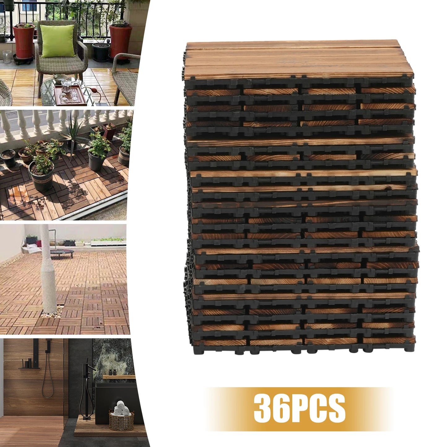 Interlocking Carbonized Wood Patio Deck Tiles Outdoor