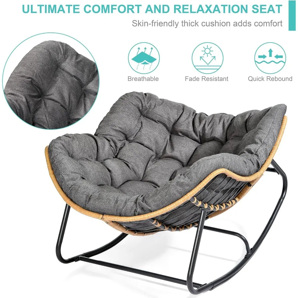HUANZHUANG Outdoor Papasan Rocking Chair Wicker Lounge Patio