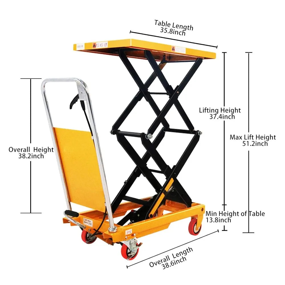 Double Scissor Hydraulic Lift Table Cart 770 Lb Capacity